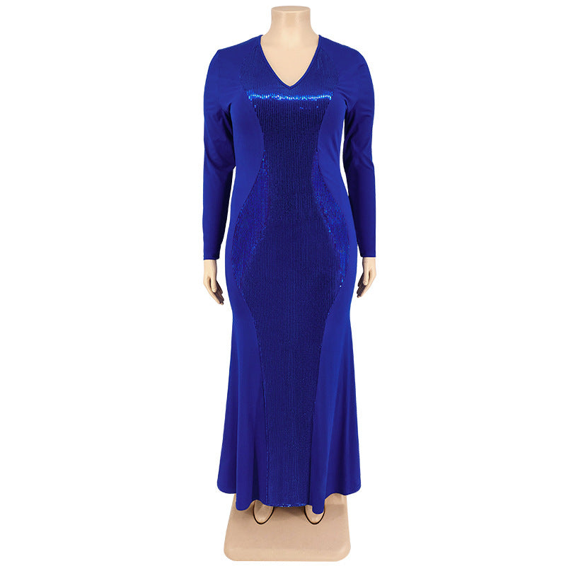Plus Size Women Long Sleeve Sequin Maxi Dress 16
