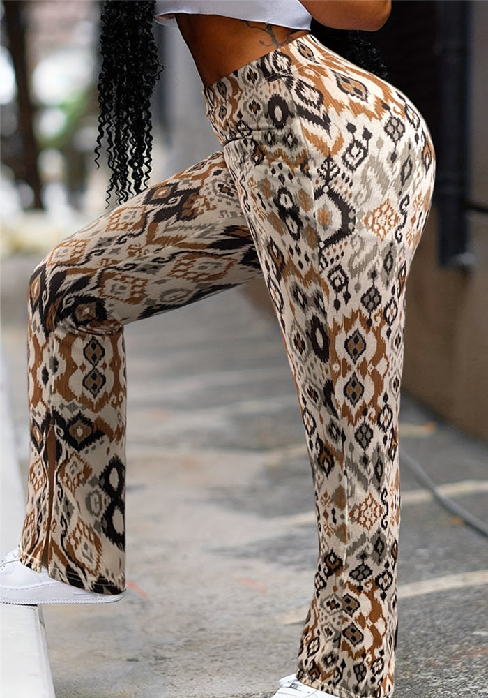 Women printed slit knitting pants