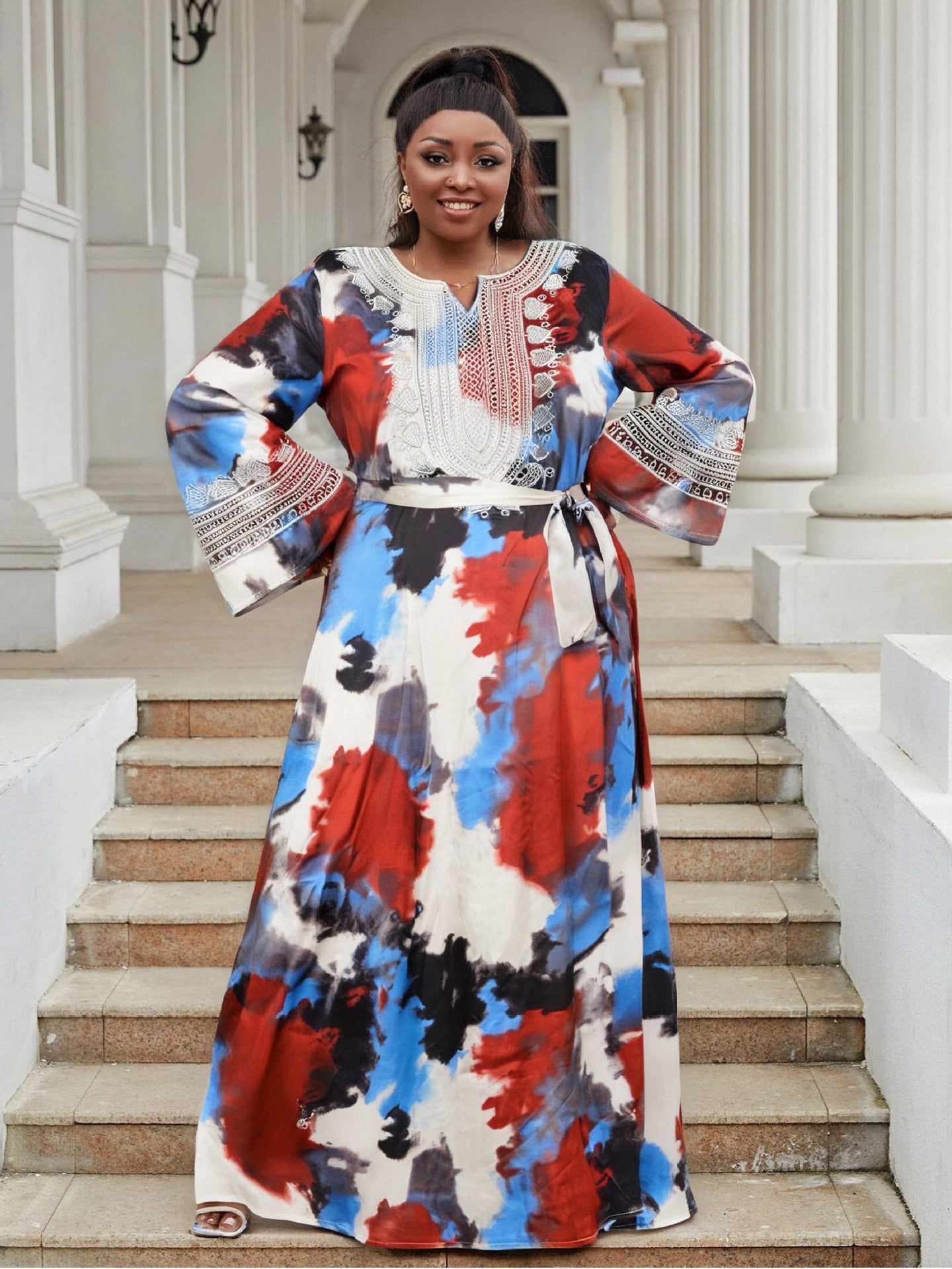 Plus Size women's clothing Chic elegant lace Patchwork loose Casual long dress