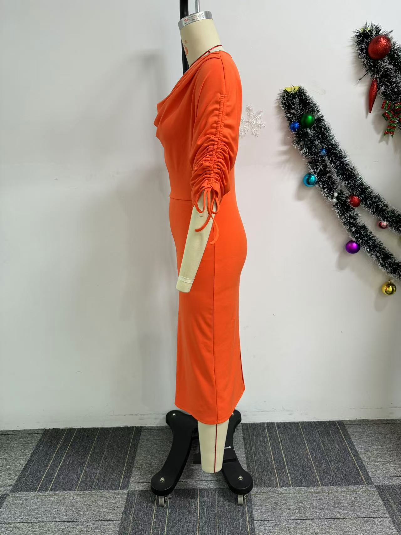 Women pleated split stretch bodycon dress 5