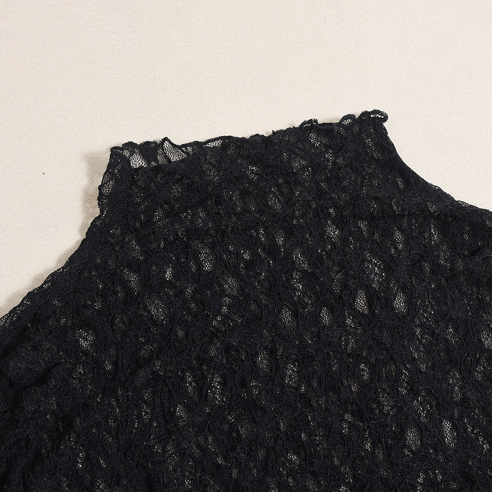 Autumn And Winter Sexy Long Sleeve Round Neck See-Through Lacemesh Women Long Dress 9