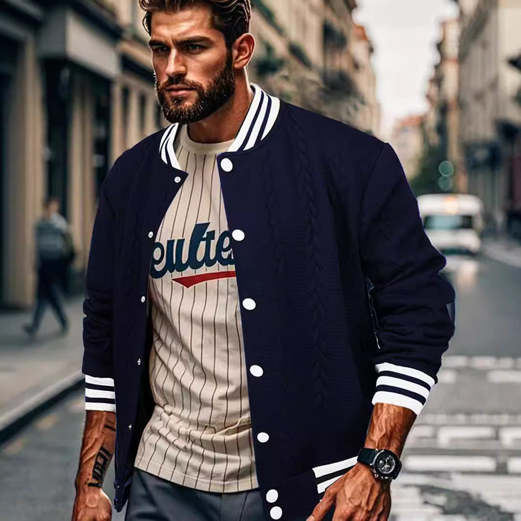 Men's jacquard trendy Solid baseball Coat