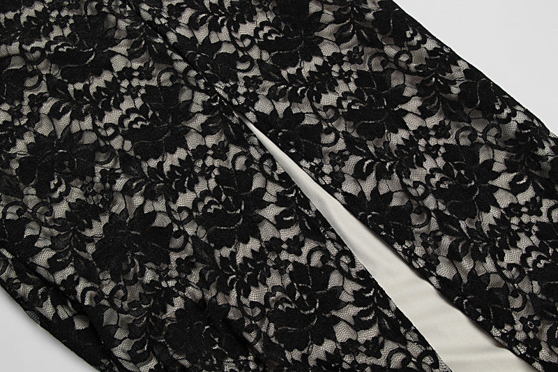 Summer Women's Sexy Fashion Halter Neck Lace-Trimmed Slit Slim Dress 13