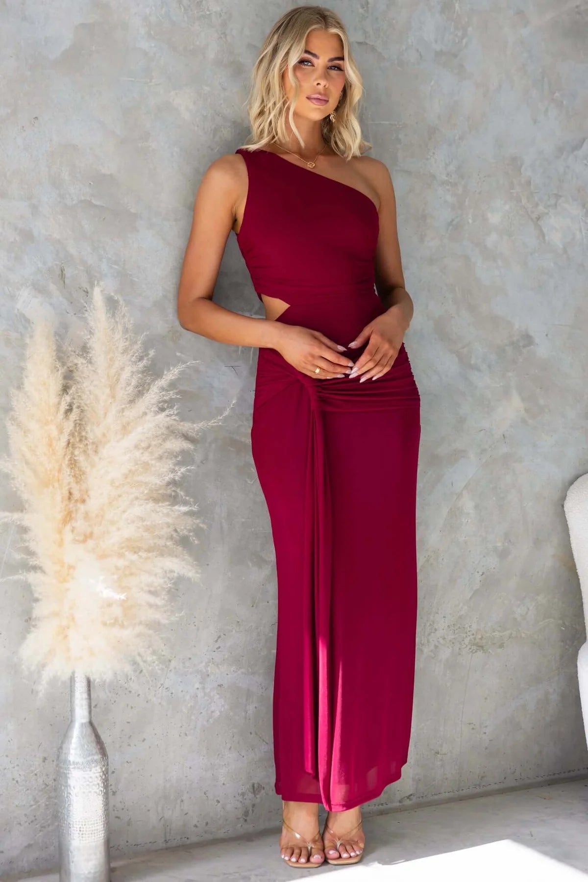 Elegant Chic One-Shoulder Sexy Mesh Tie-Front Long Dress 16