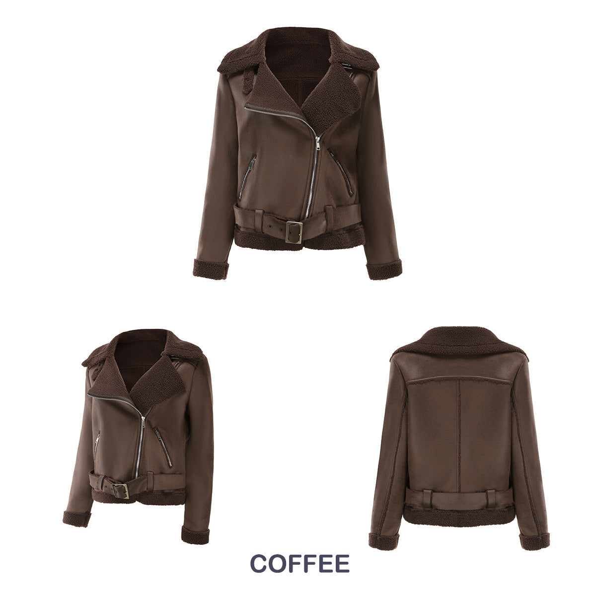 Autumn And Winter Fur Warm Women's Leather Jacket With Belt For Women Turndown Collar Coat 19