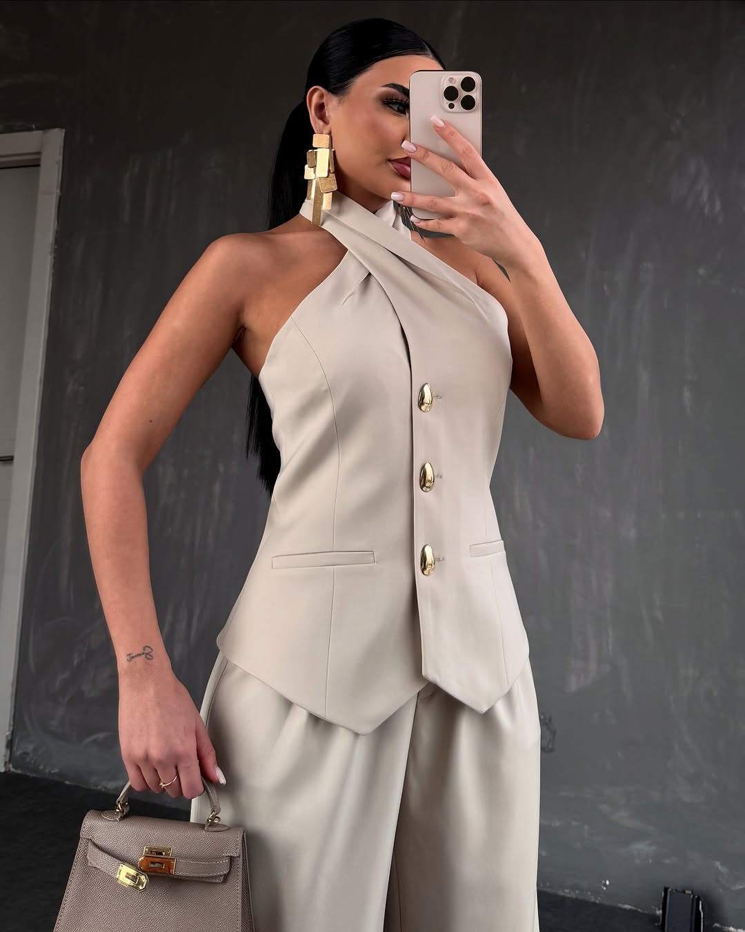 Women Summer Halter Neck Sleeveless Vest Top Trousers Casual Two Piece Set 7