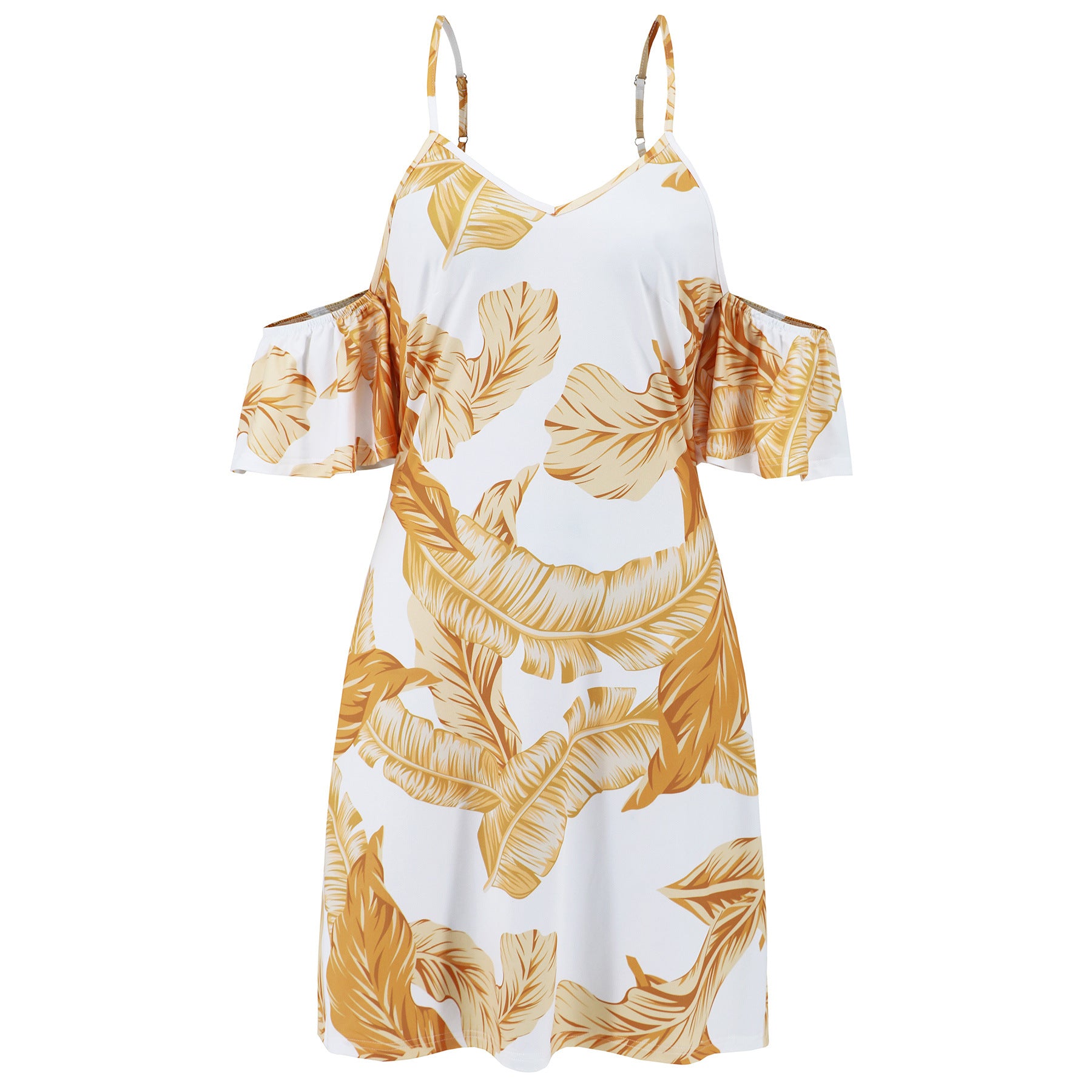 Summer Fashion Sexy Strap Ruffle Sleeve V-Neck Print Chic Dress 16