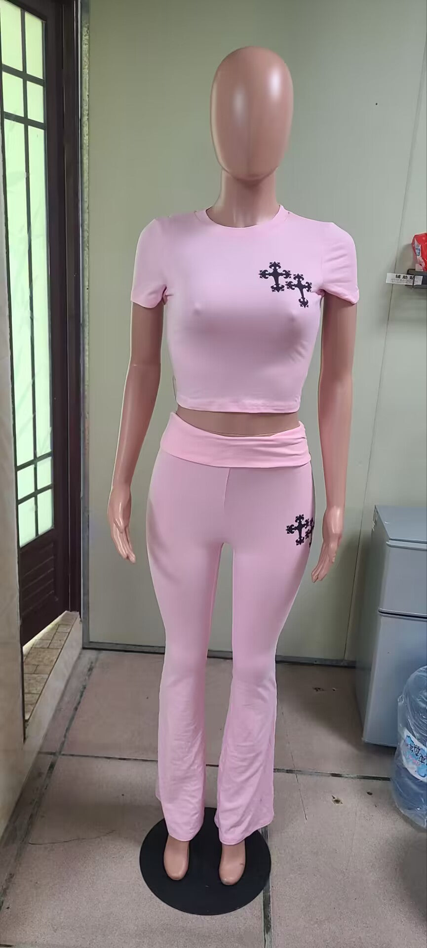 Printed Short-Sleeved Two Piece Trousers Set Sexy Women's Clothing 5