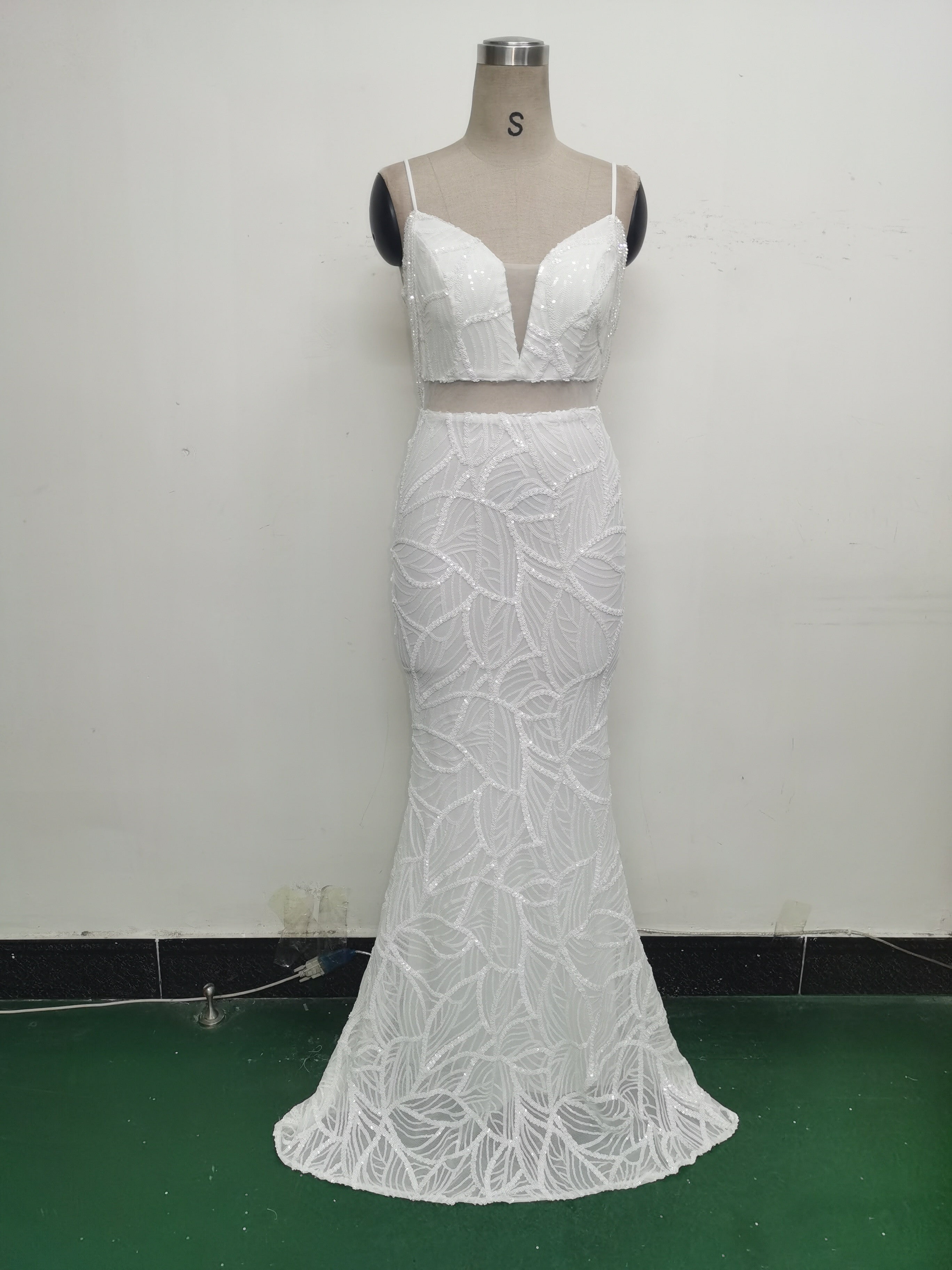 Women beaded cross Lace-Up hollow Patchwork Formal Party evening dress 36