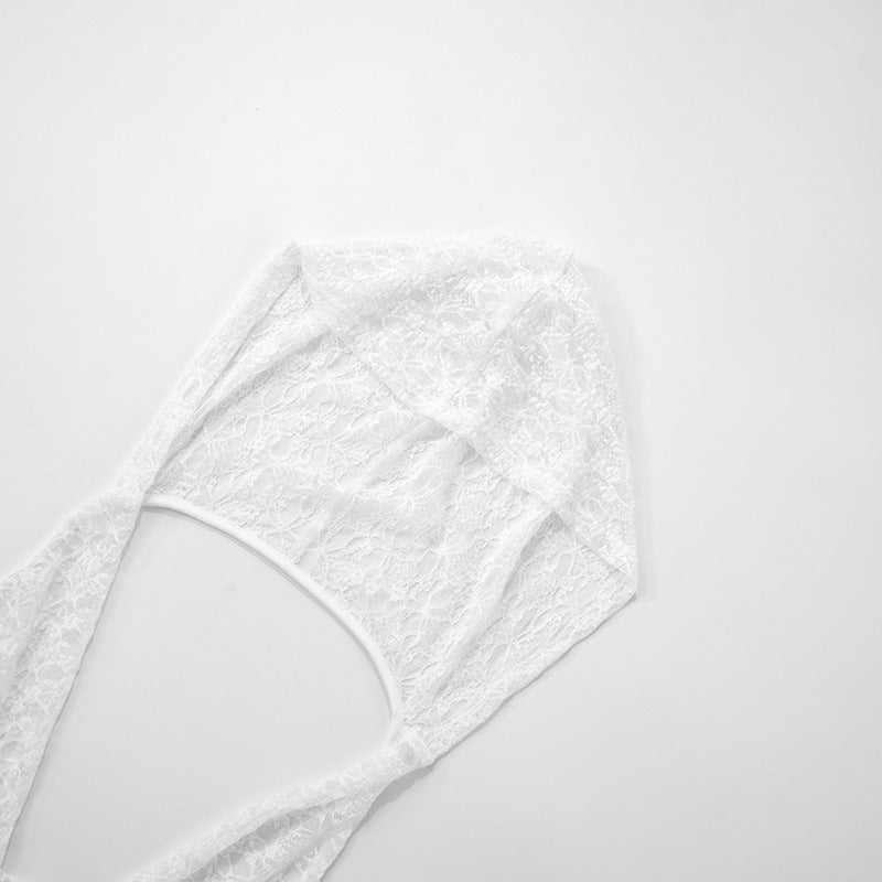 Women's spring and summer lace hood Halter Neck deep pile collar  Low Back Patchwork Dress and pants set 28