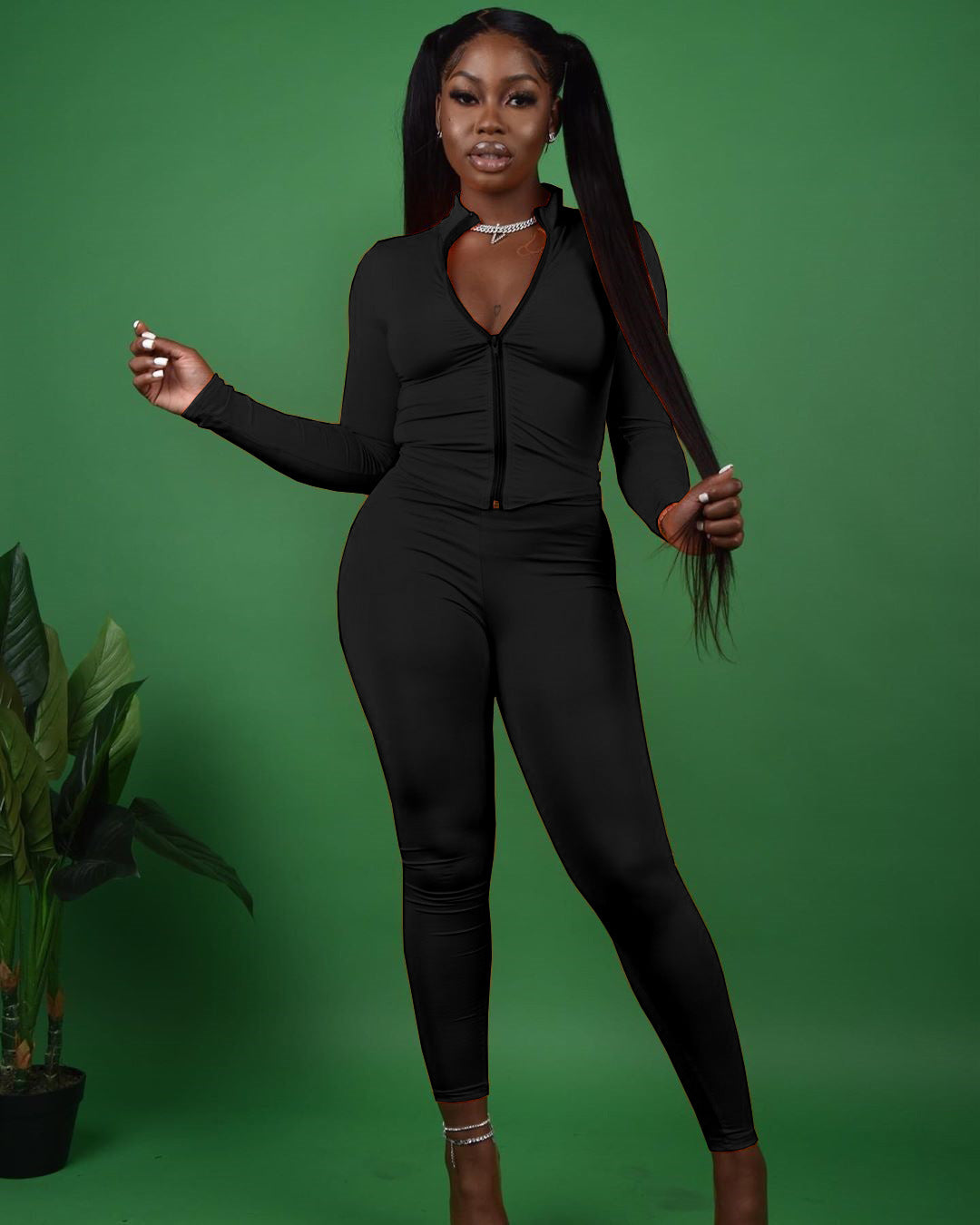 Women Fall Zipper Casual Sports Top and Two-piece trousers 3