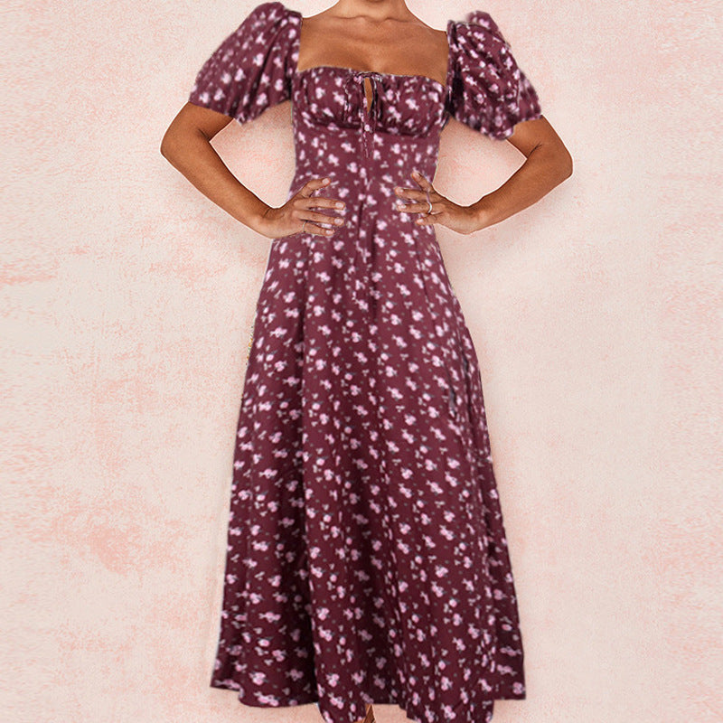 Square Neck Long Floral Summer Dress 5