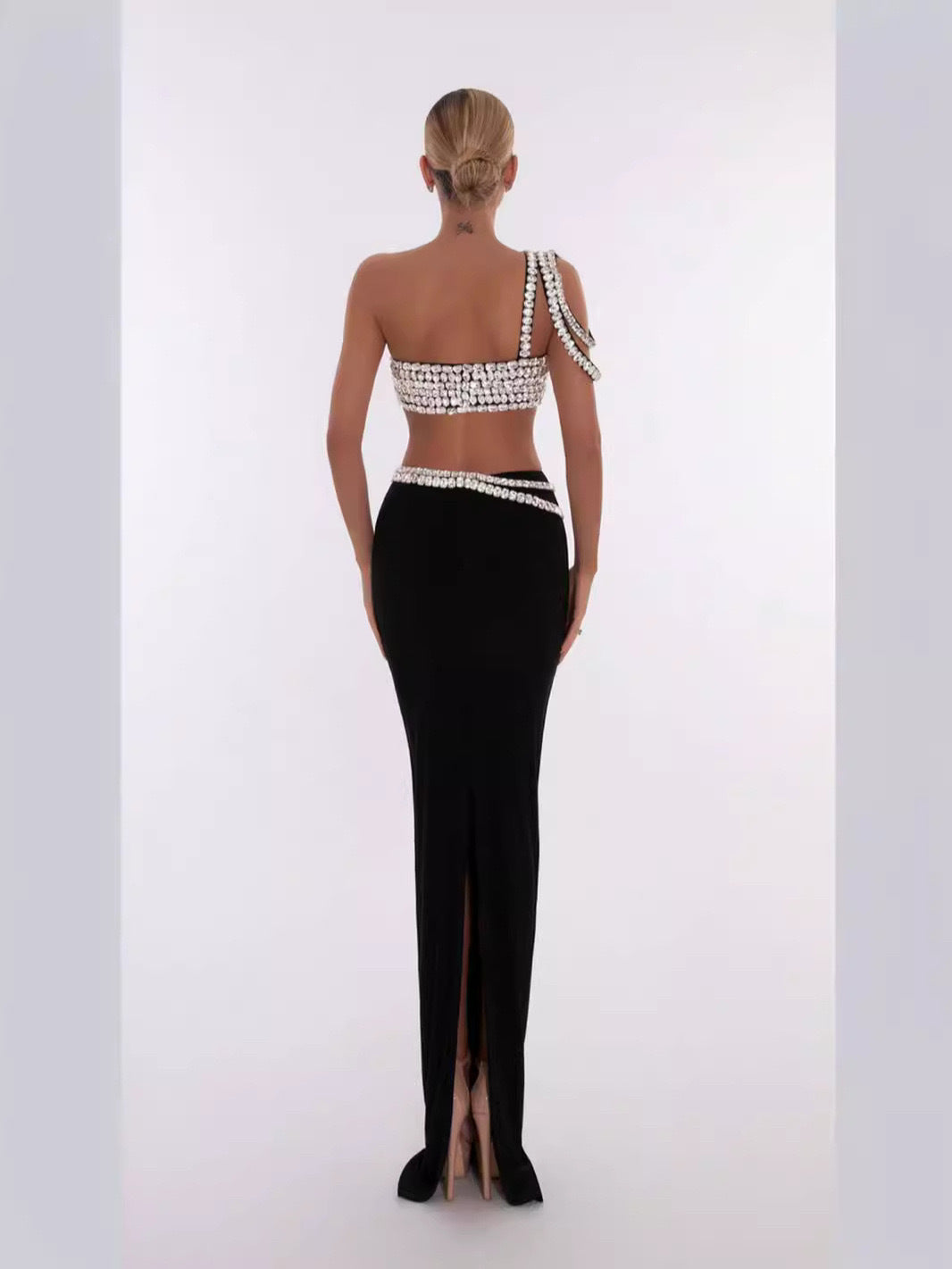 Rhinestone Fashion Formal Party Top Long Bandage Skirt Two-Piece Set 3