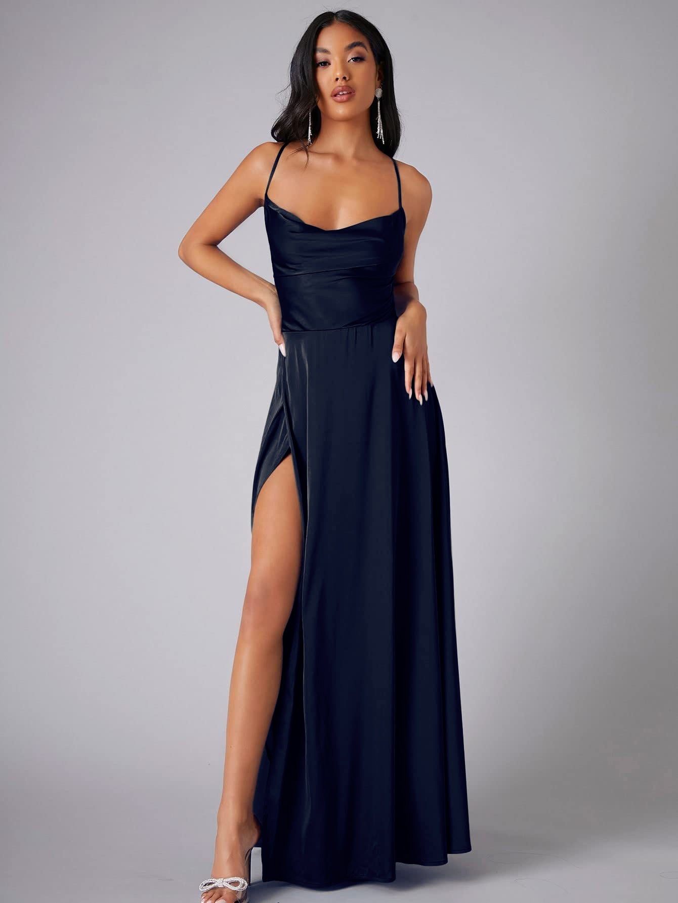 Women Sexy Backless Suspender Slit Maxi Dress 7