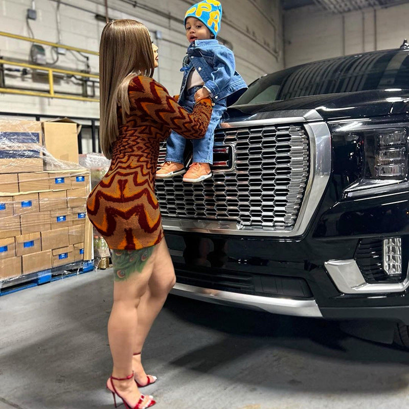 Fall Women knitting contrasting color sexy Bodycon dress 3