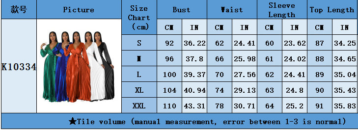 Women Autumn V-Neck Balloon Sleeve Pleated Dress 16