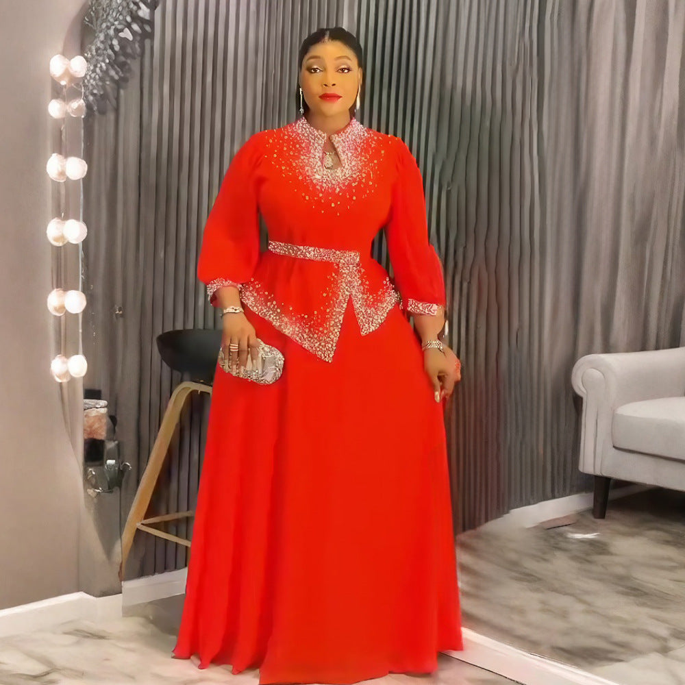 Career Women's Muslim Africa Beaded Fashion Plus Size Dress 4