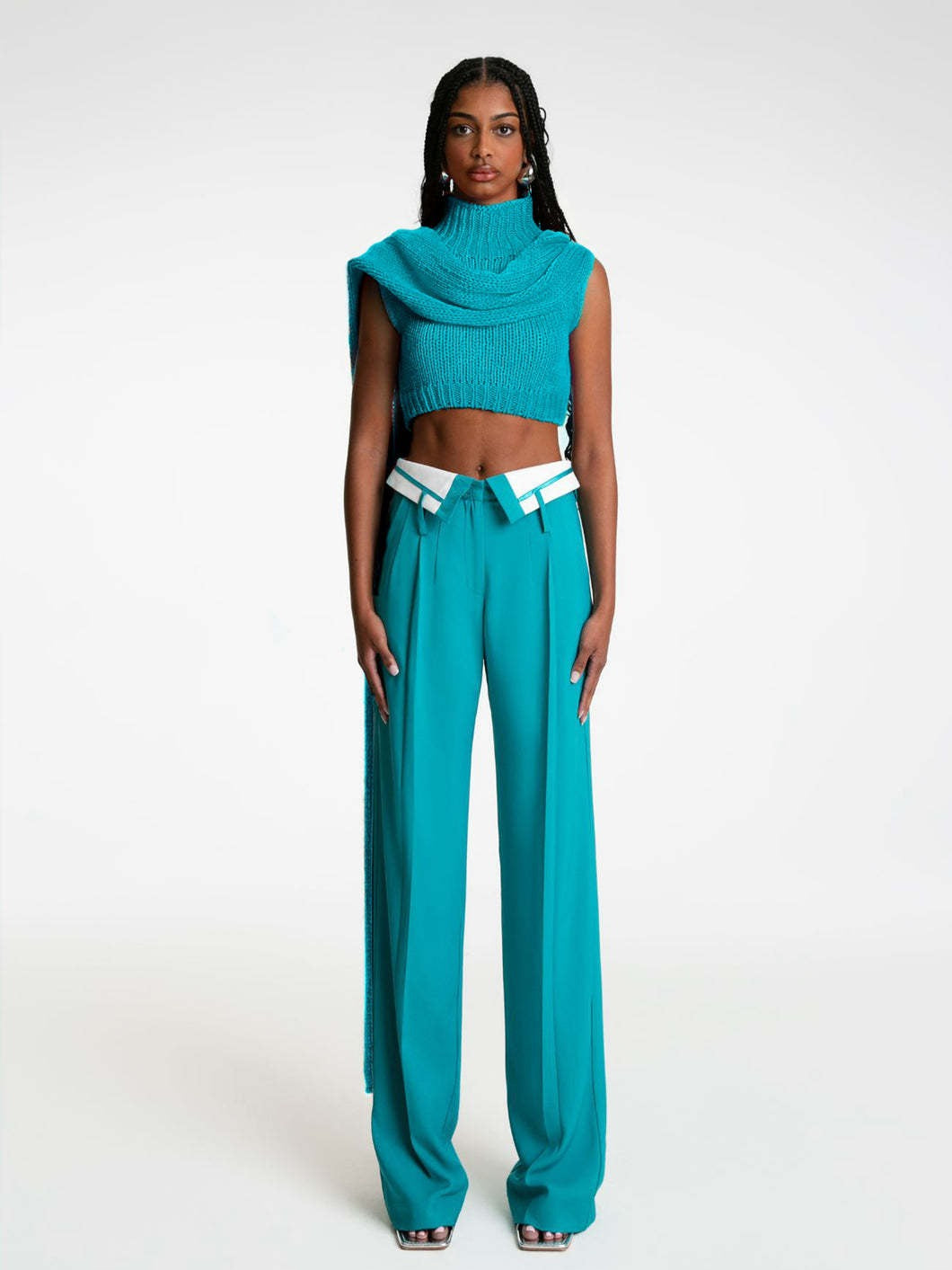 Spring Retro Women's Loose Slim Fit Turndown Collar Design Straight Wide Leg Pants 4