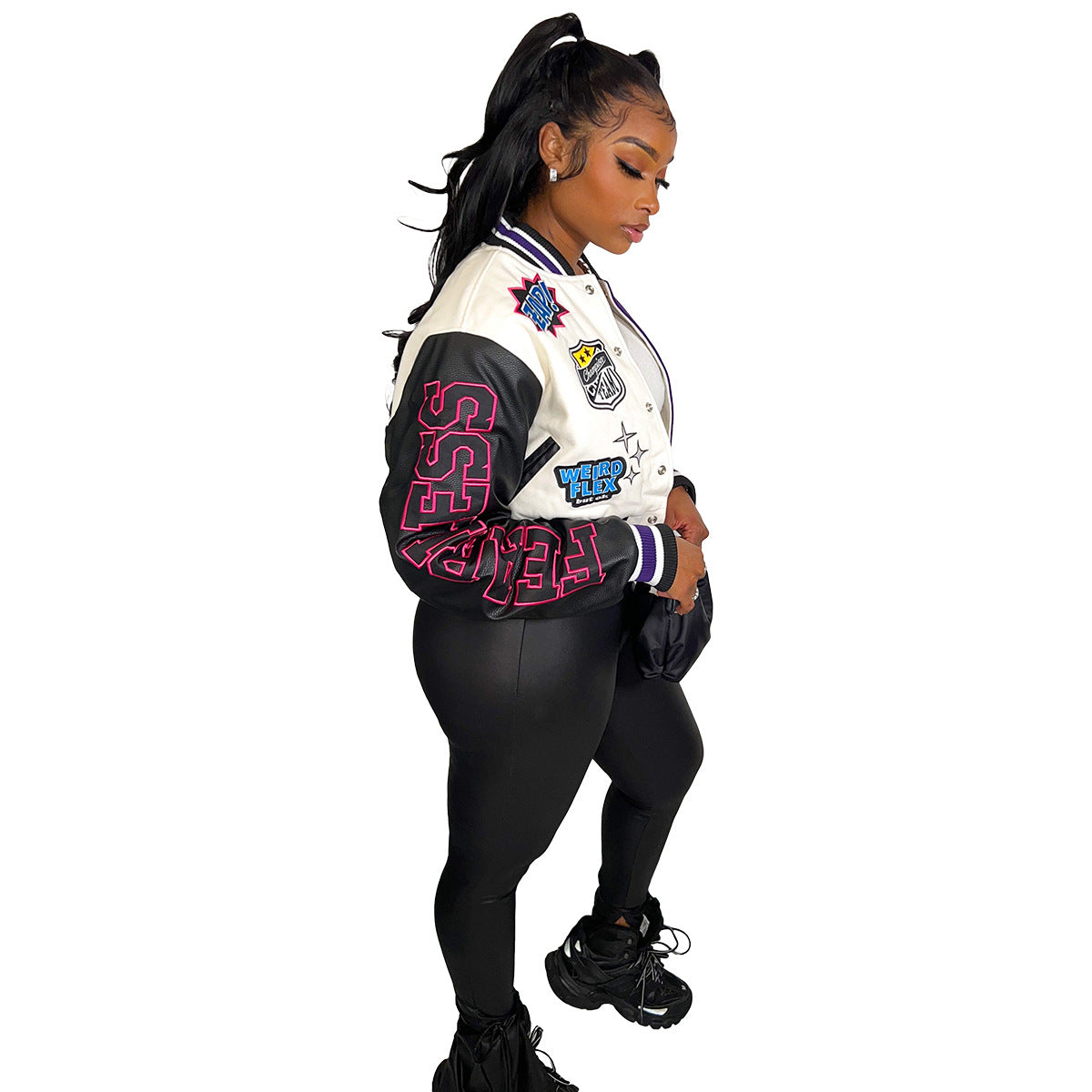 Fall/Winter Positioning Print Button Patchwork Ribbed Baseball Jersey 7