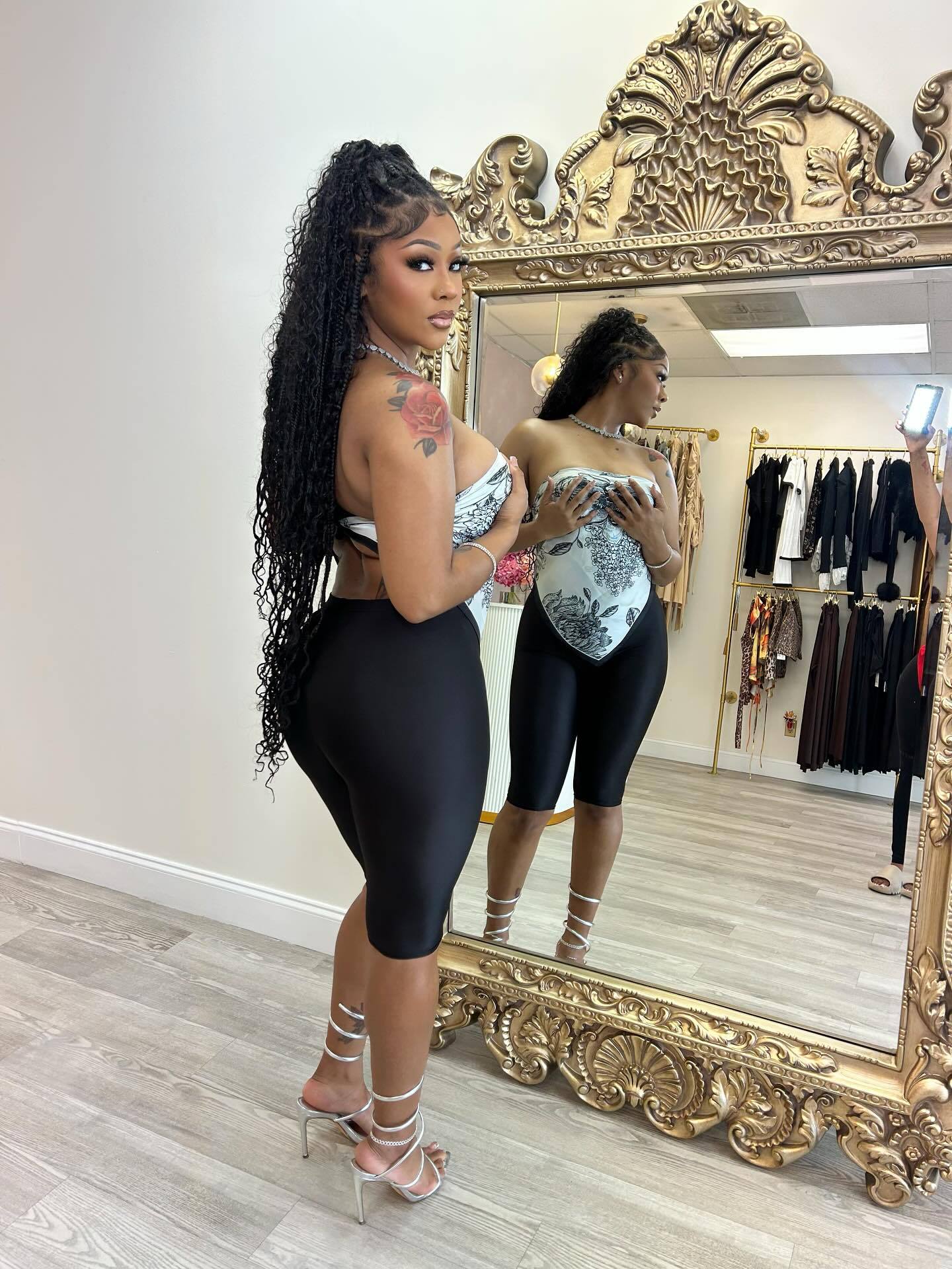 Fashion Women's Printed Strapless Sexy Two Piece Shorts Set 19