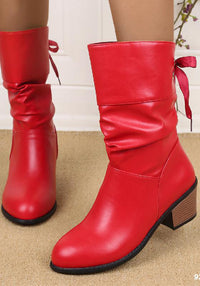 Back Lace-Up Mid-Tube Boots Women Autumn And Winter Thick Heel Round Toe Mid-Heel Plus Size Knight Boots