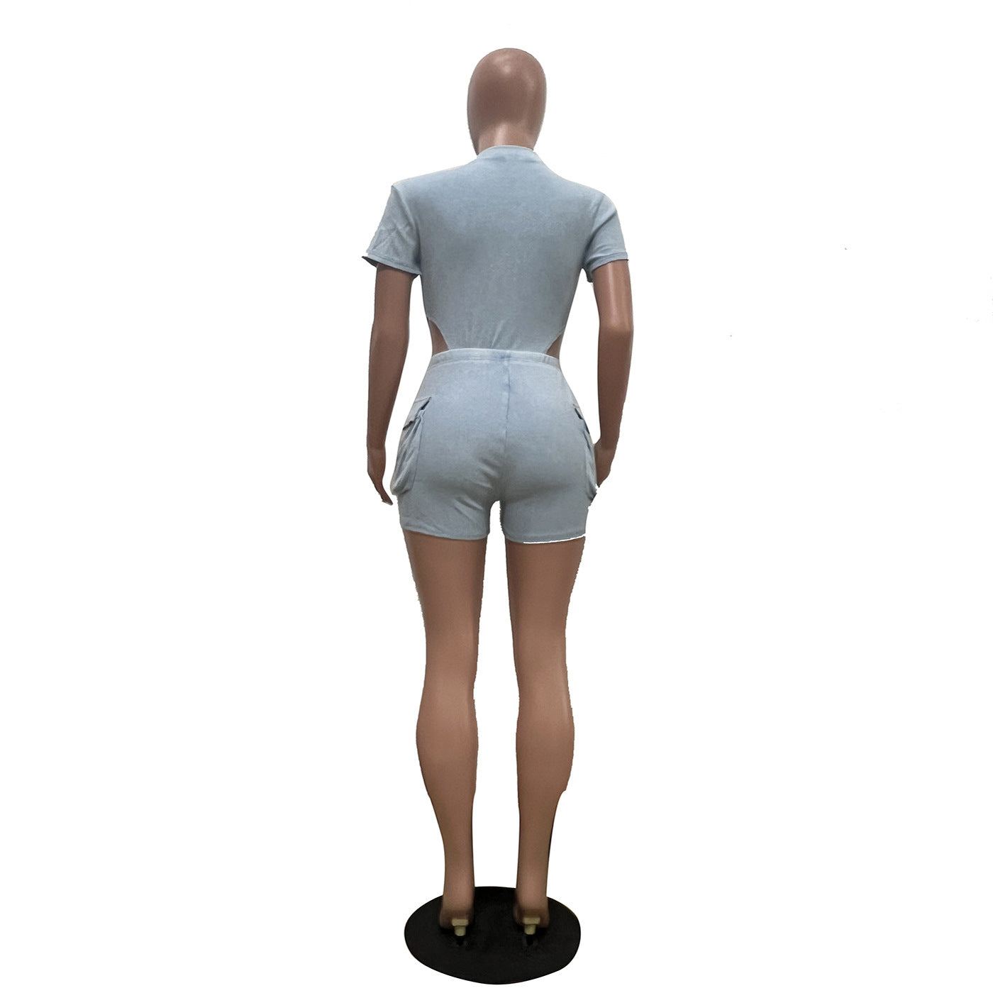 Women's Casual Solid Color  Short Sleeve Bodysuit Shorts Two Piece Set 26