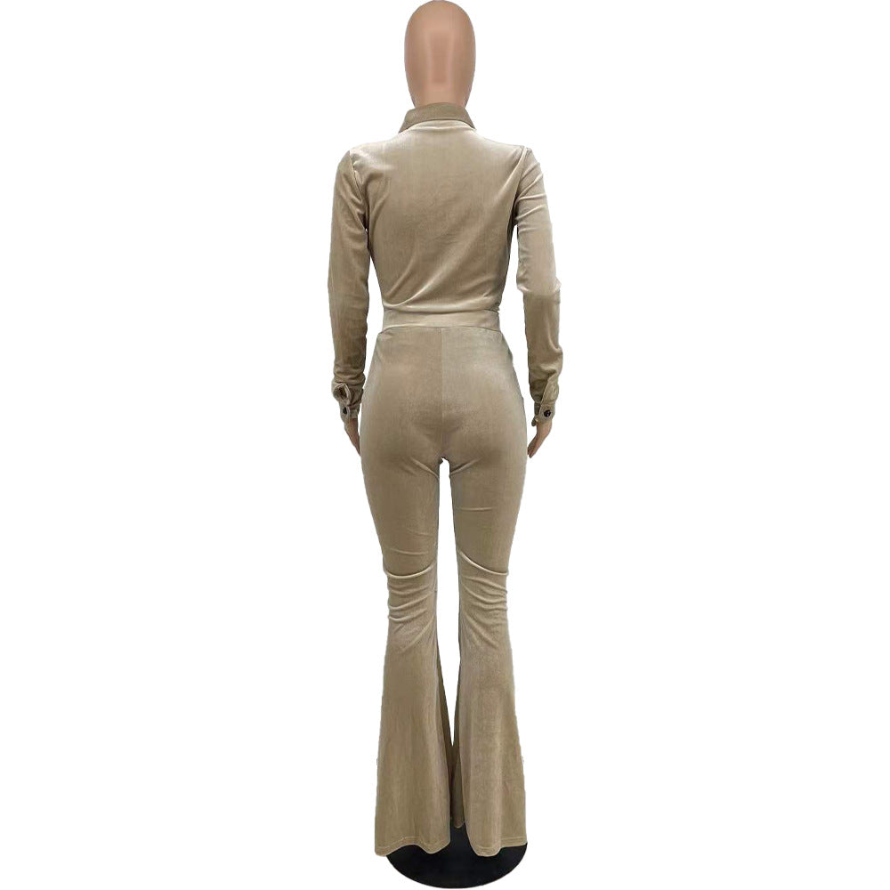 Women's Solid Color Velvet Casual Two-Piece Pants Set 12