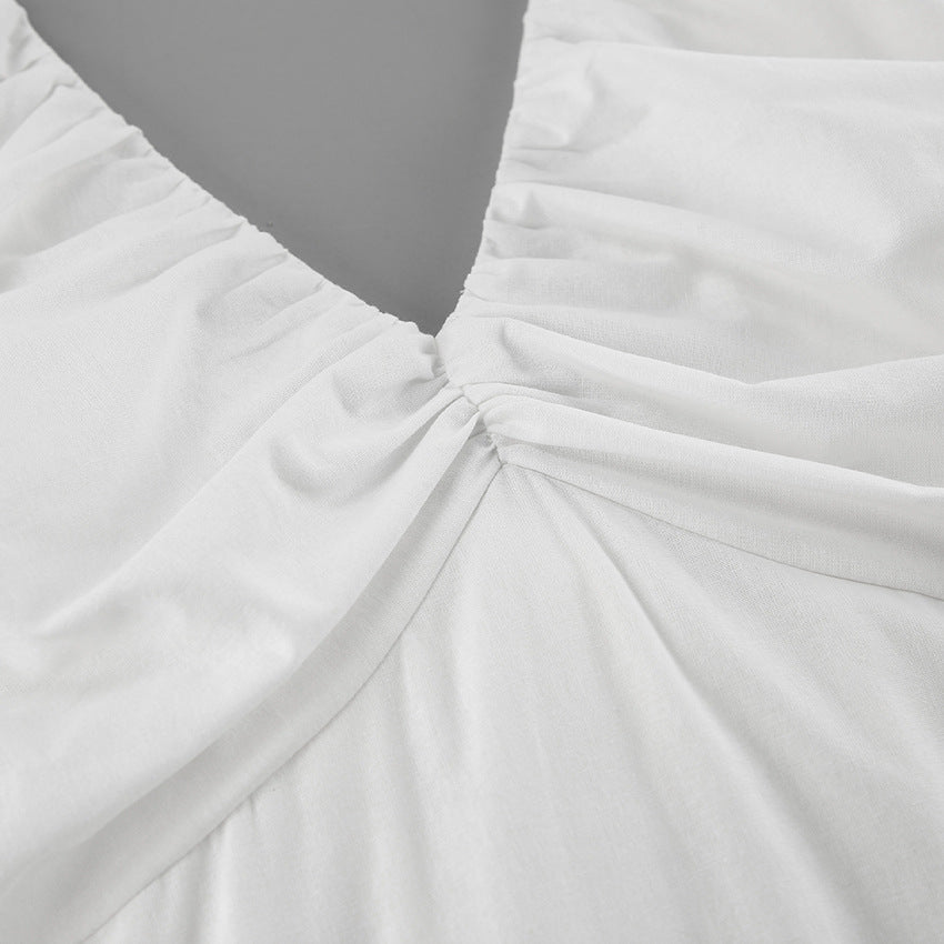 Women Early Spring V-neck Puff Sleeve Dress 12