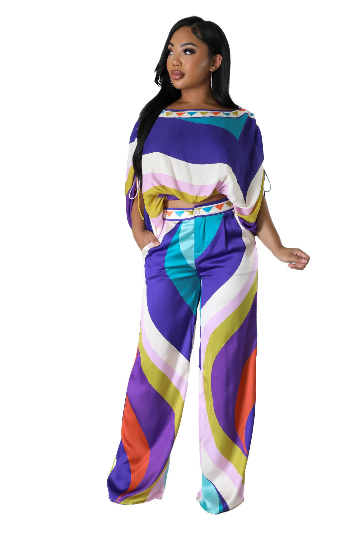 Women printed Top + trousers two-piece set 9