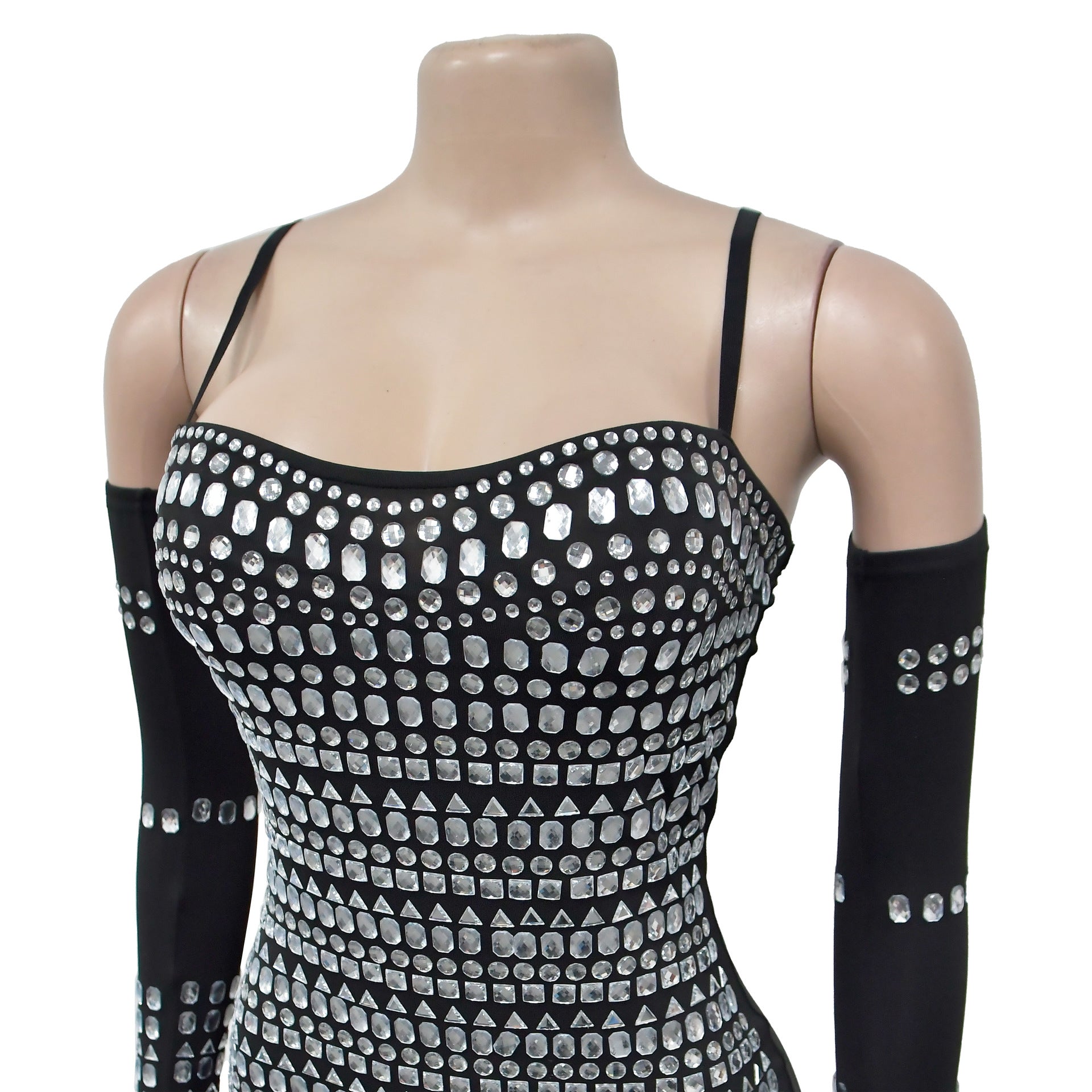 Women Beaded Sexy Gloves Maxi Dress 11