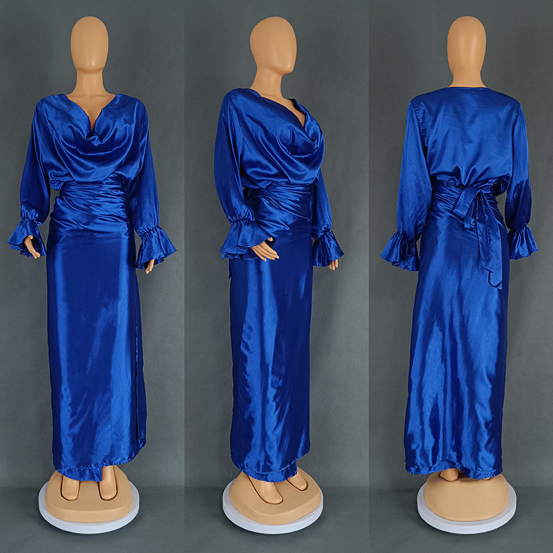 Women's clothing loose long Sleeve top long skirt two-piece set 11