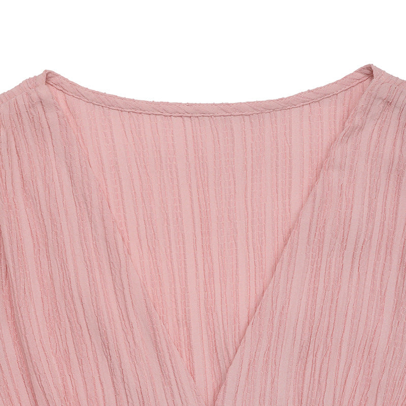 Women lantern sleeve summer v-neck split dress 9