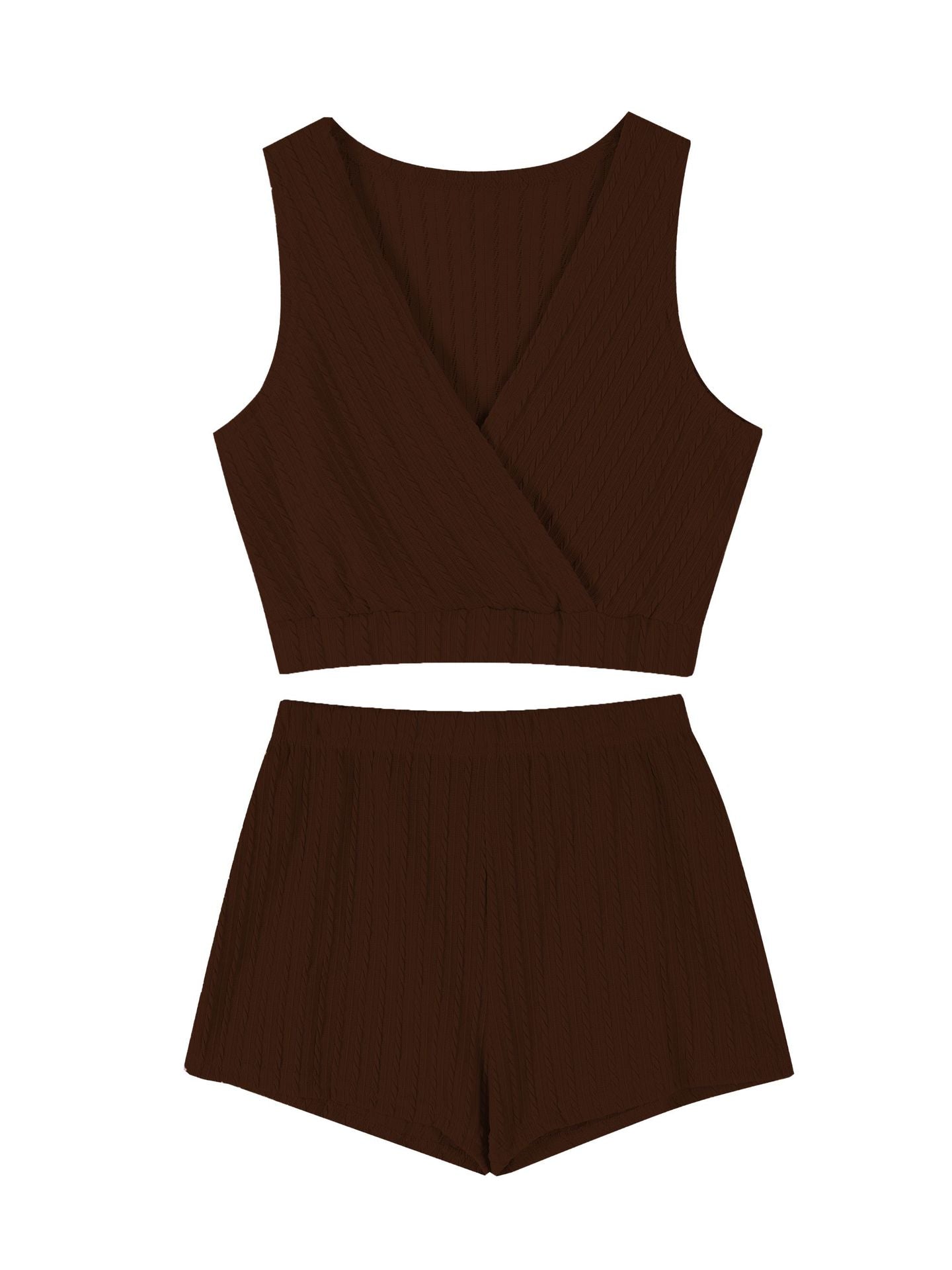 Women Summer Fashion Solid Ribbed Bubble Jacquard Vest And Shorts Two-piece Set 13