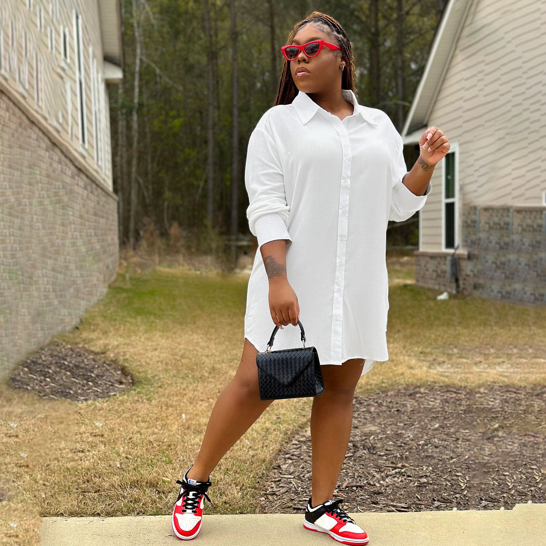 Spring Sexy Solid Color Shirt Dress Loose Long Sleeve Shirt Dress