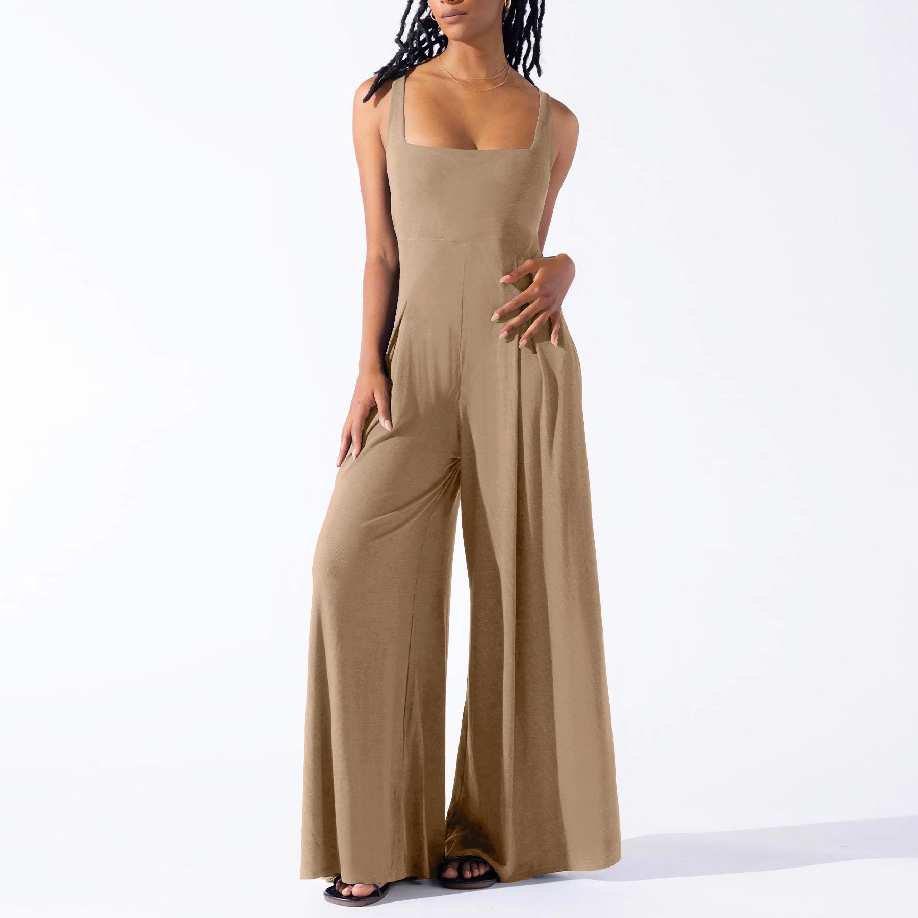 Women Casual Knitting Sexy Suspender Wide Leg Jumpsuit 10