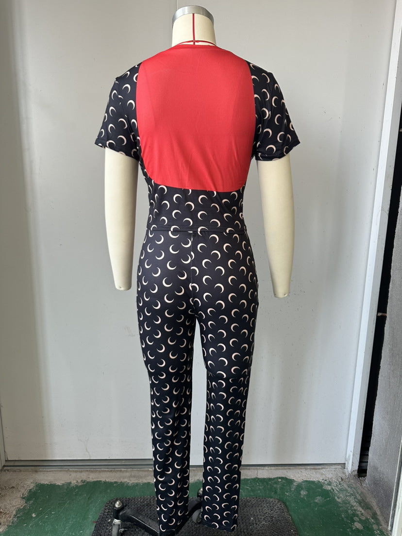 Trendy Moon Print Stretchy Slim-Fit Basic Top & Pants Set 11