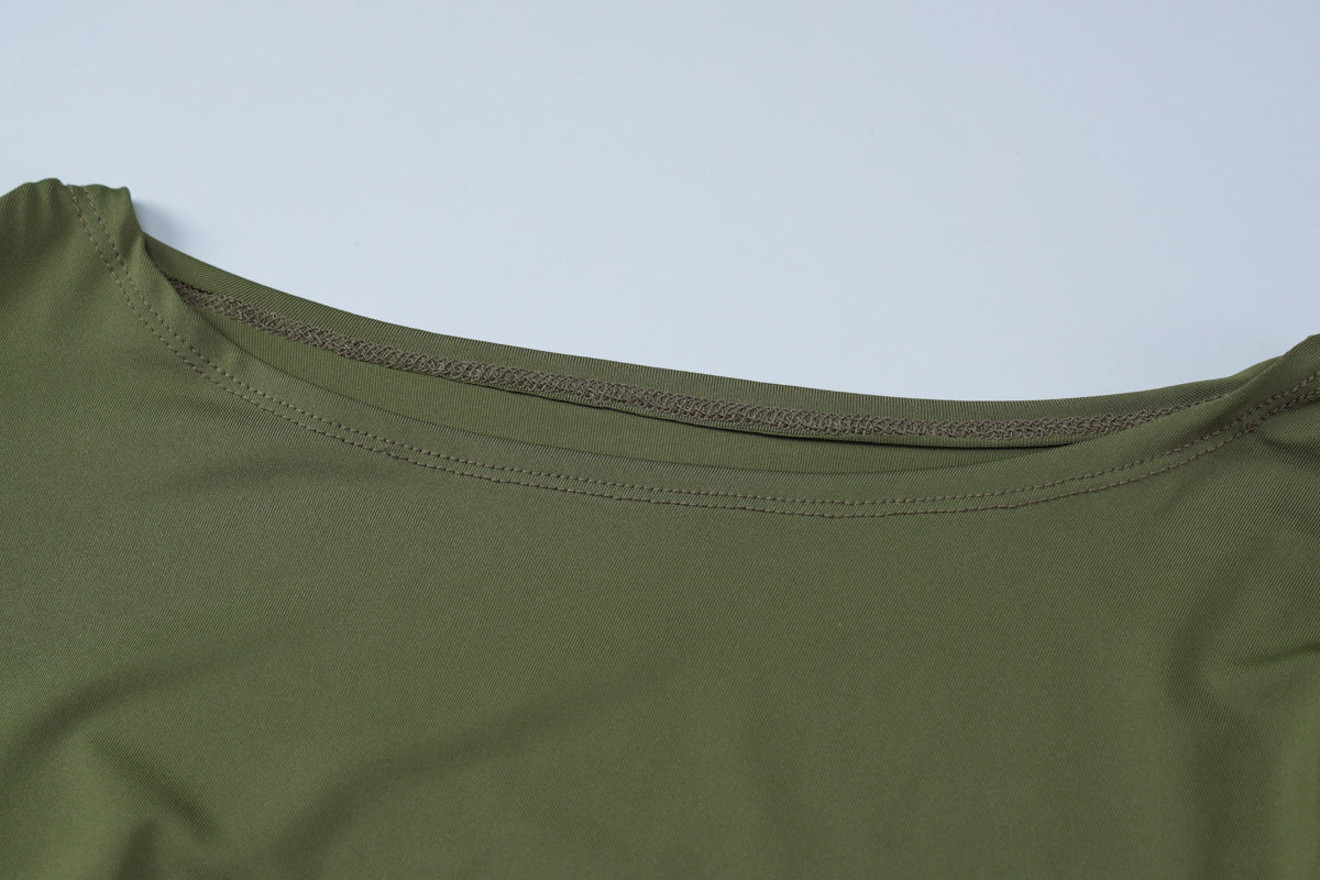 Women summer pleated Round Neck long-sleeved dress 13