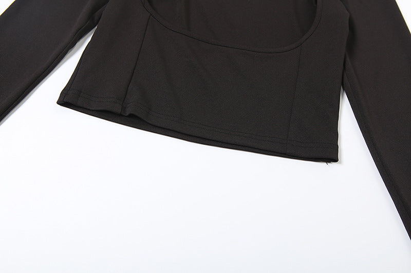 Women Autumn Hollow-Neck Long-Sleeved Top and Pants Two-Piece Set 14