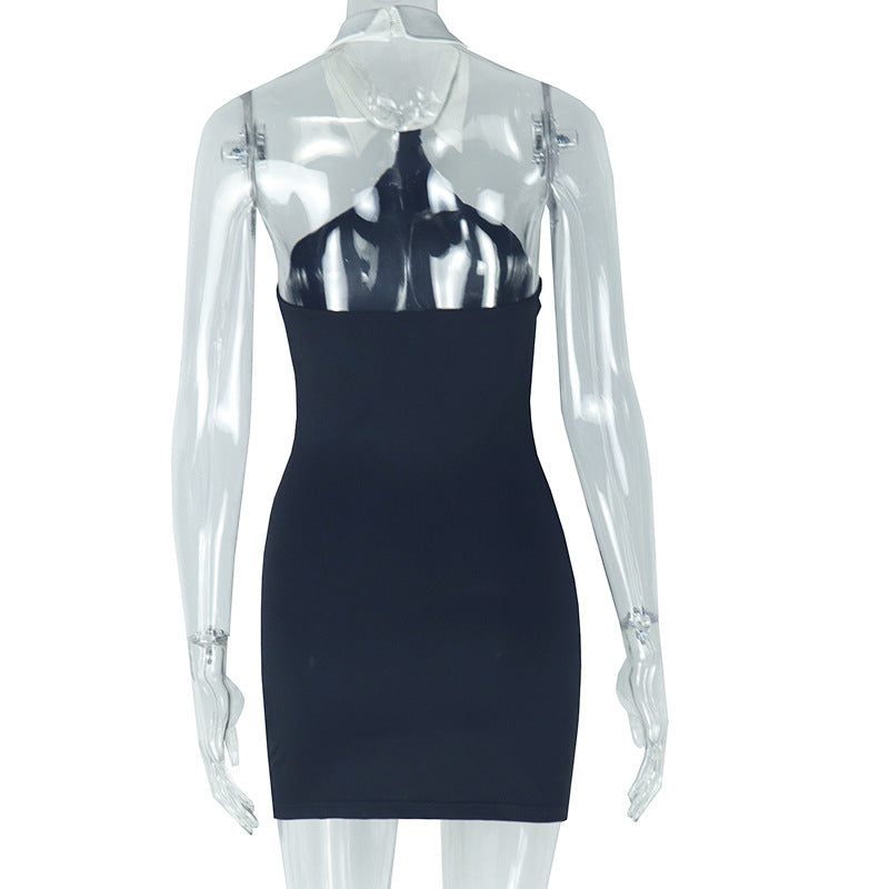 Fashionable Women's Clothing Halter Neck Turndown Collar Low Back Sleeveless Bodycon Dress 5