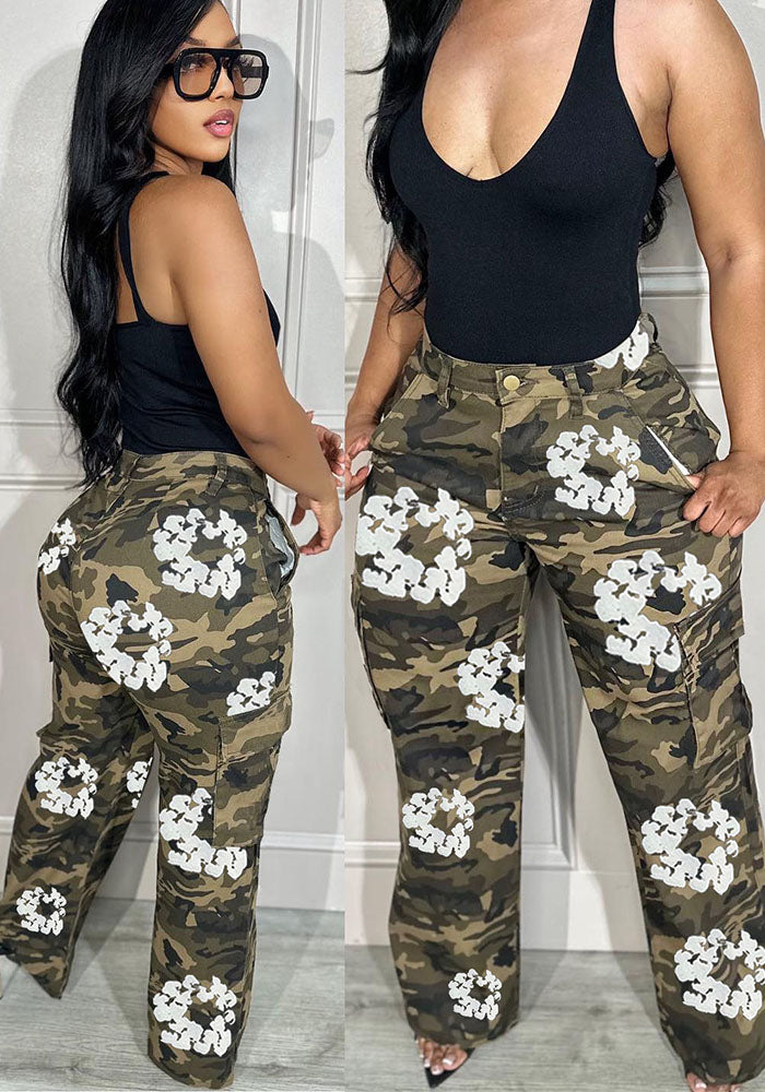 Women Casual Camo Printed Cargo Pants