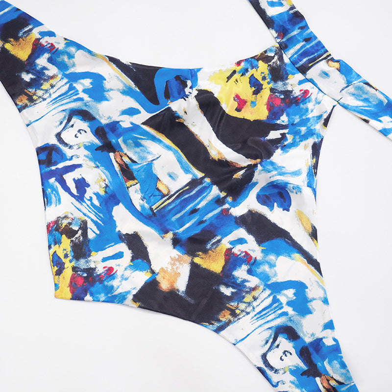 Women Printed Backless Lace-Up Top and Shorts Two-Piece Set 19