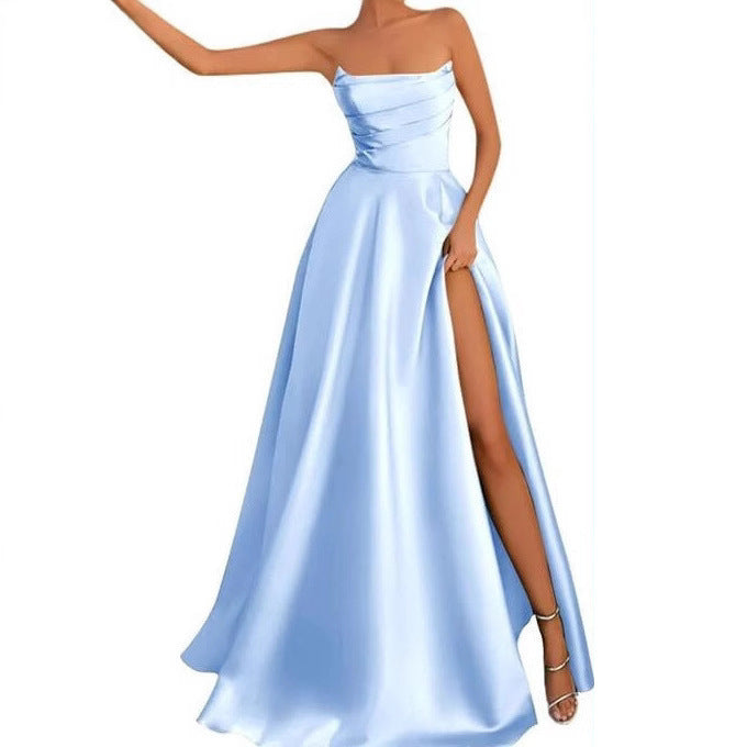 Women Strapless Sexy Slit Formal Party Evening Dress（Processing time need 3-6 days）