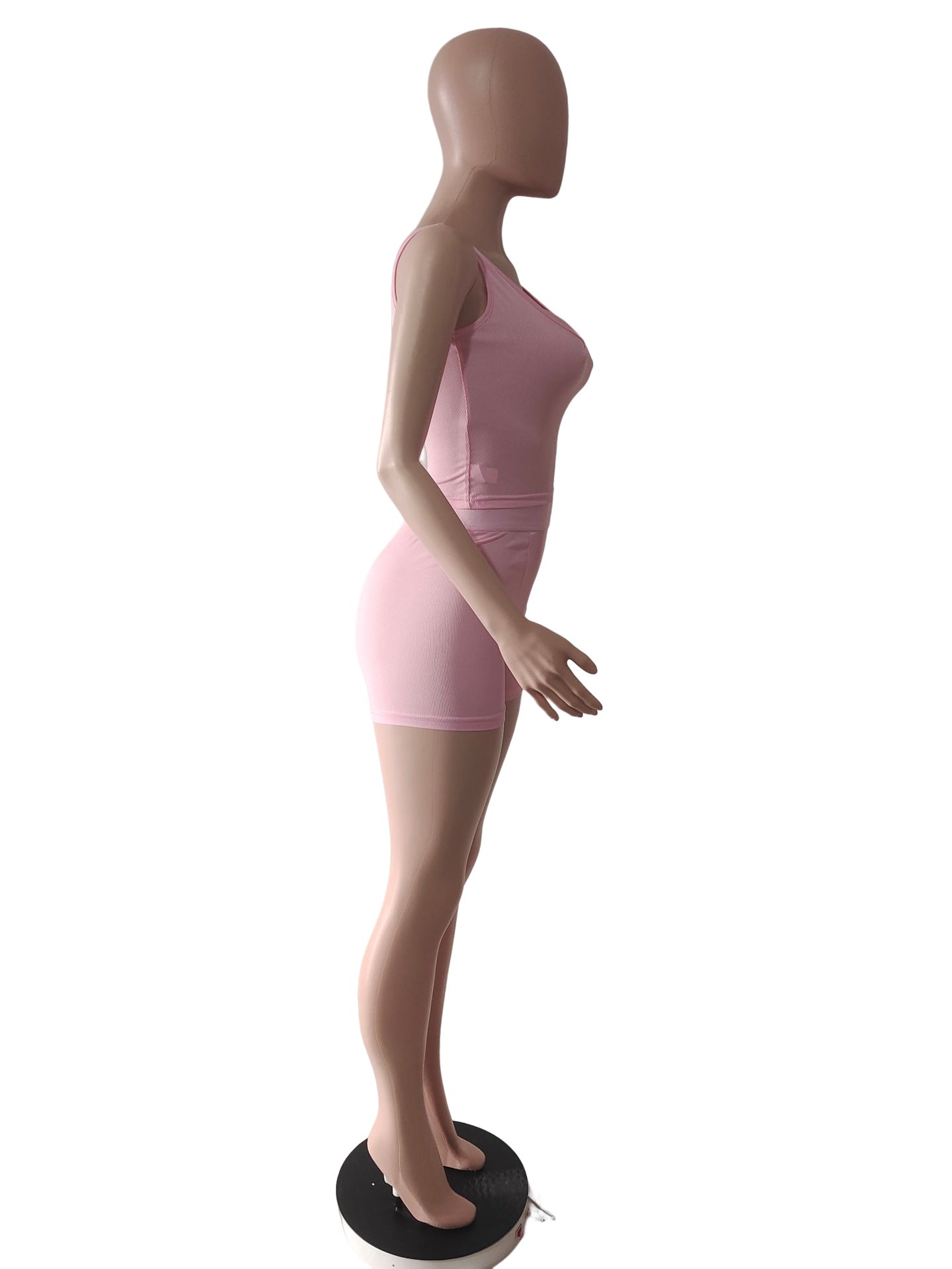 Women Solid Ribbed Top and Shorts Sports Two-Piece Set 12