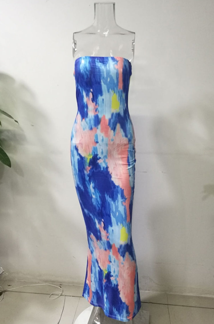 Summer Party Sexy Tie Dye Under-Knee Length Tube Dress 4