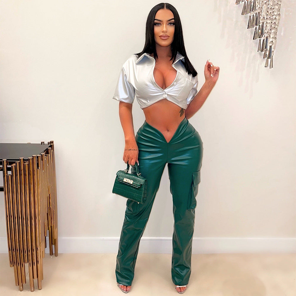 Women's Summer Sexy Crop Short-Sleeved Pu Leather Jacket For Women 6