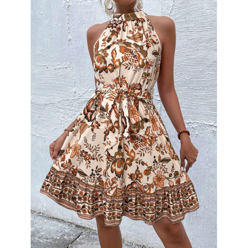 Women Floral Halter Neck Sleeveless Dress 6