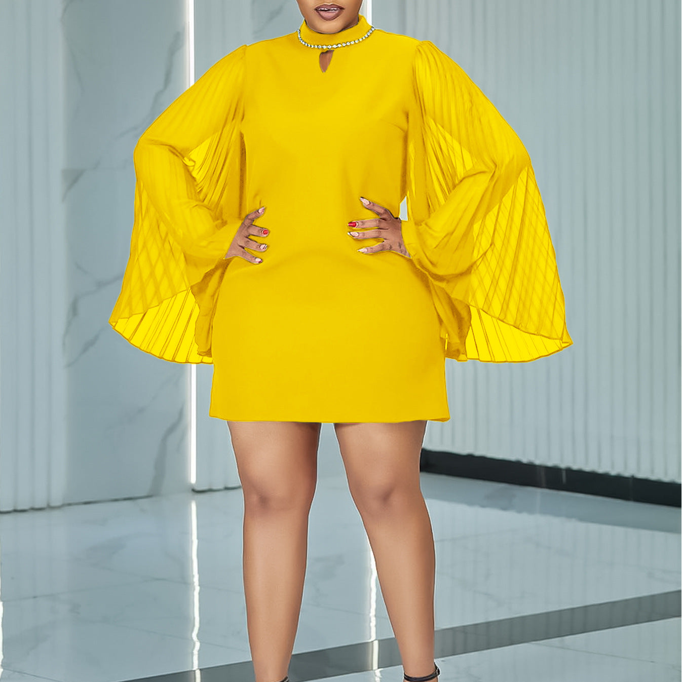 Chic Fashion Bell Bottom Pleated Sleeve Loose African Dress 3