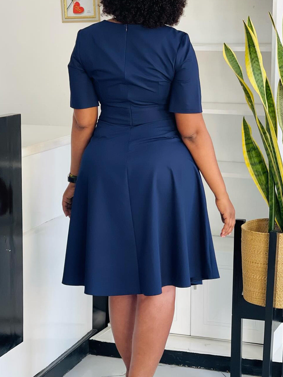 Women's Fashion Short Sleeve Solid Color High Waist A-ine African Dress 6