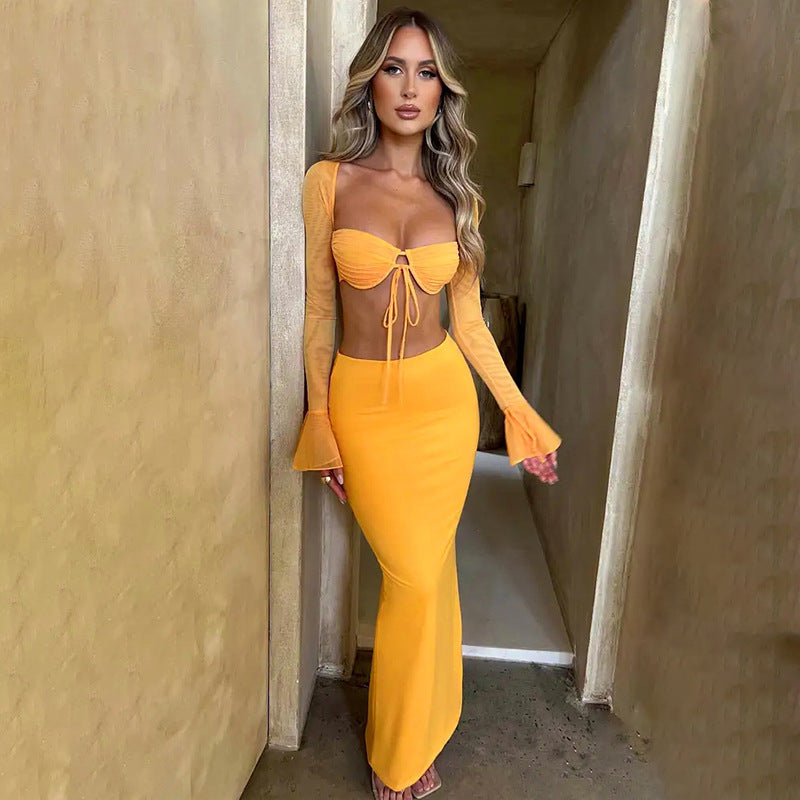 Autumn sexy trendy versatile slim solid color Bodycon long skirt for women 21