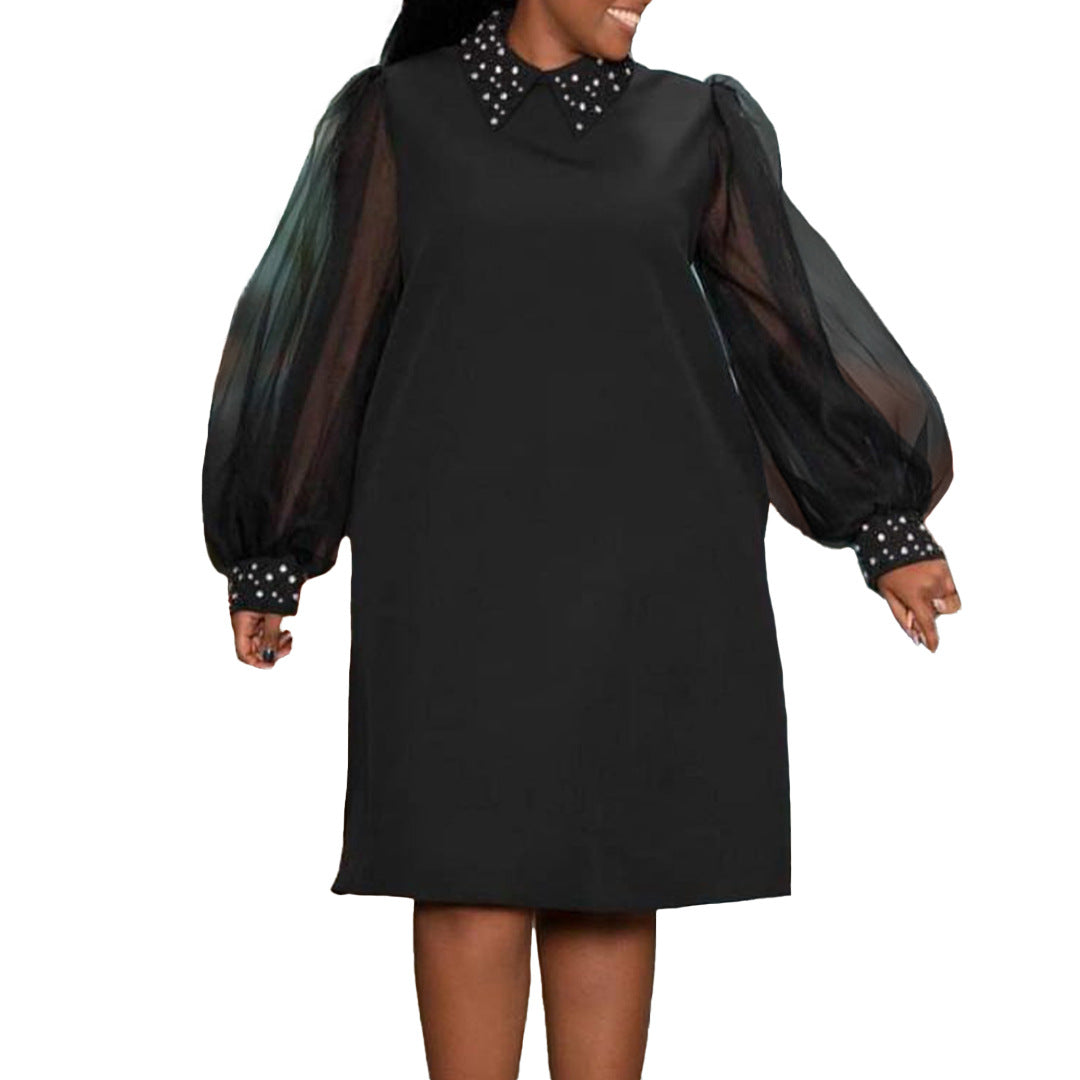 Plus Size African Women Mesh Sleeve Beaded Dress 9